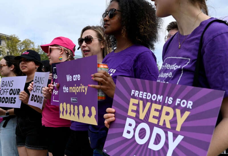 Abortion rights advocates rally outside the U.S. Supreme Court on April 14, 2023, in Washington, D.C..