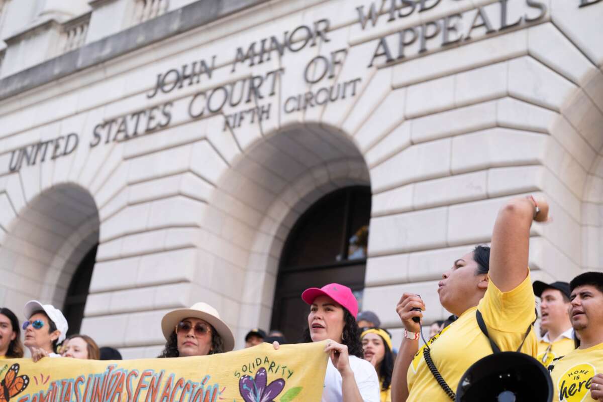 Sandra Avalos protests for protections of DACA in front of the 5th Circuit Court of Appeals in New Orleans, Louisiana, on October 10, 2024.