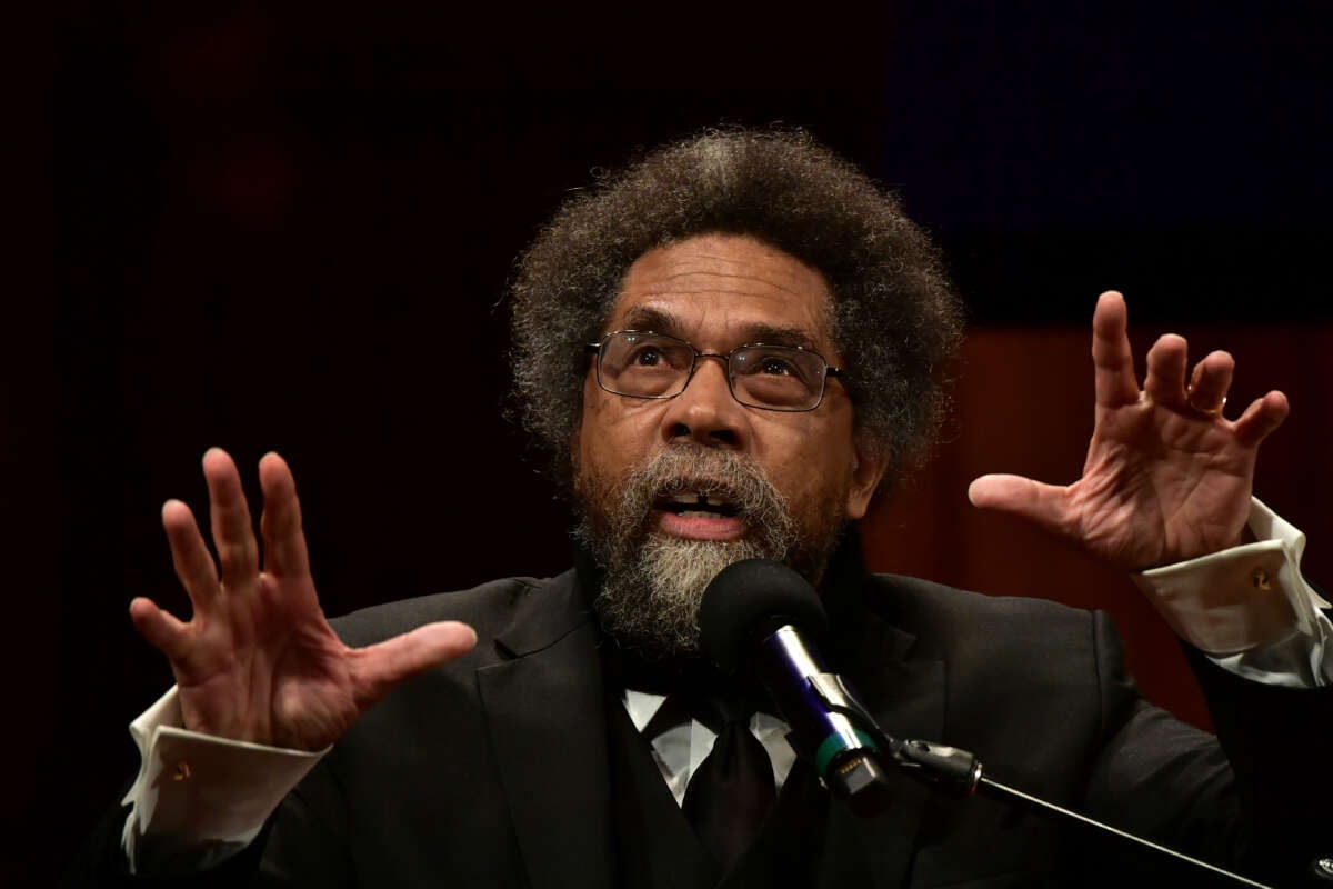 Cornel West introduces Colin Kaepernick at the W.E.B. Du Bois Medal Award Ceremony at Harvard University on October 11, 2018, in Cambridge, Massachusetts.