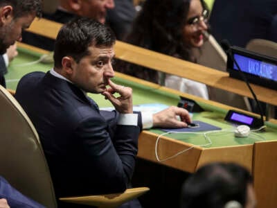 President of Ukraine Volodymyr Zelenskyy attends the United Nations General Assembly at UN headquarters on September 24, 2019, in New York City.