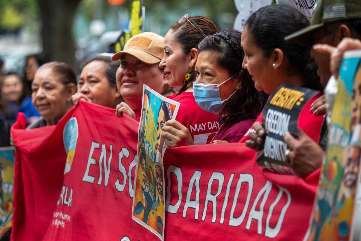 About 35 people participated in a press conference near Los Angeles City Hall on June 28, 2023, in Los Angeles, California.