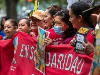 About 35 people participated in a press conference near Los Angeles City Hall on June 28, 2023, in Los Angeles, California.