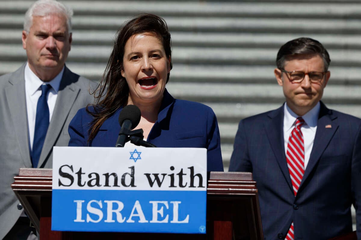 Rep. Elise Stefanik calls on the Senate to take up the Israel Security Assistance Support Act during a news conference on the East Front of the U.S. Capitol on May 16, 2024, in Washington, D.C.