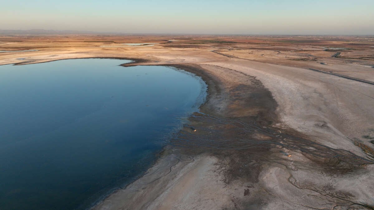 An aerial view of the shrinking Salton Sea in Imperial Valley, California, on September 24, 2024.