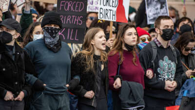 Counter protesters try to block the National Men's March to abolish abortion and rally for personhood in Boston, Massachusetts, on November 16, 2024.