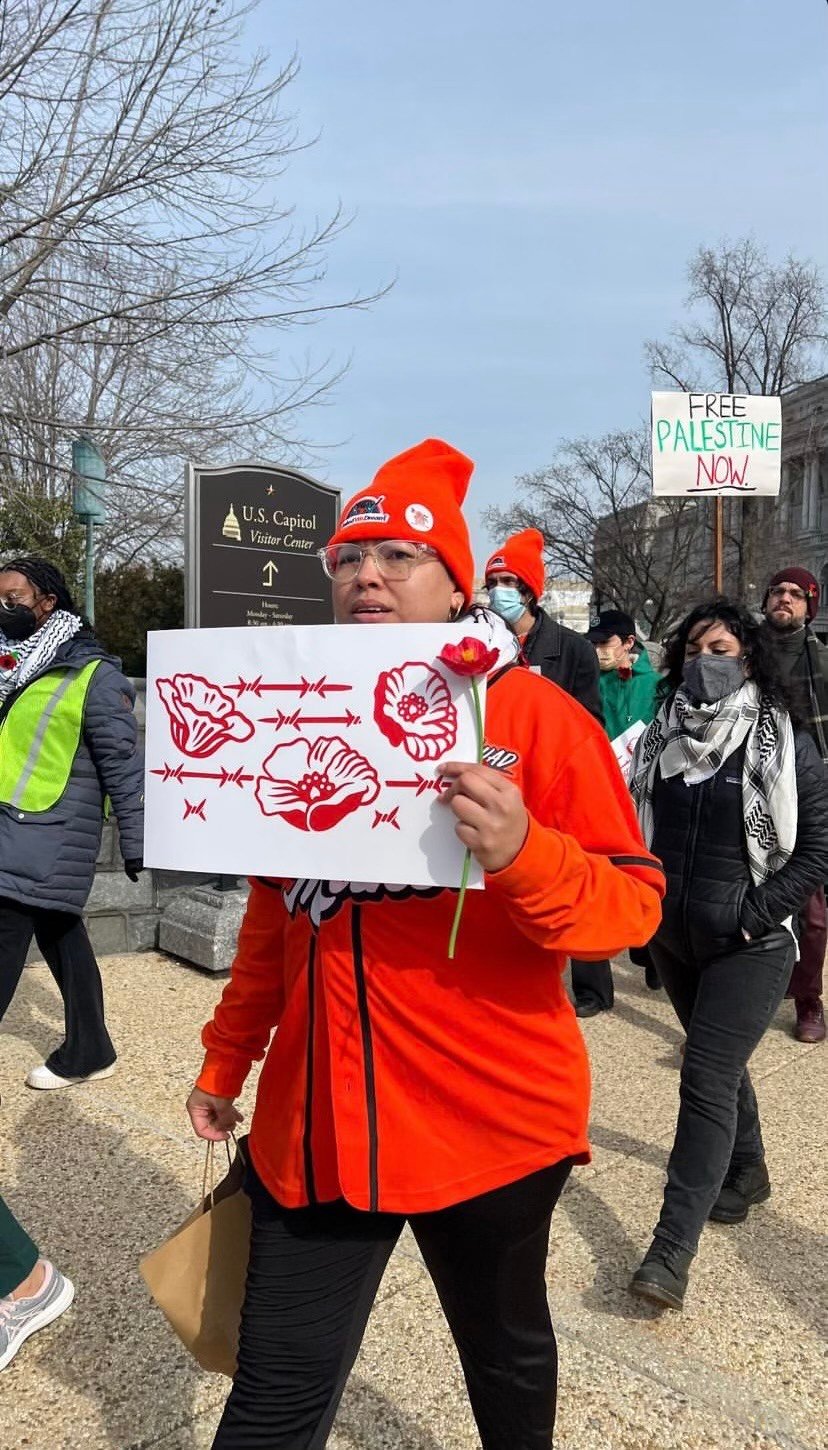 Sandra Avalos participates in a rally for ceasefire in Washington, D.C., on February 15, 2024.