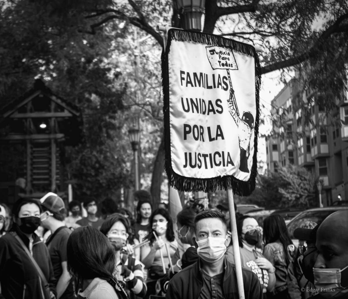 Vice President of Familias Unidas por la Justicia union Tomas Ramon at a rally in Seattle, Washington, in October 2022.