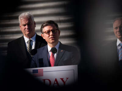 Speaker of the House Mike Johnson speaks during his first news conference after the elections, outside the U.S. Capitol in Washington, D.C., on November 12, 2024.