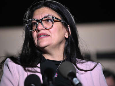 Rep. Rashida Tlaib speaks during a news conference calling for a ceasefire between Israel and Hamas, on Capitol Hill in Washington, D.C., on November 13, 2023.