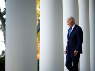 President Joe Biden walks out to deliver remarks from the Rose Garden at the White House on November 26, 2024, in Washington, D.C.