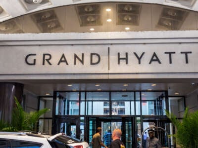 The entrance to the Grand Hyatt Washington is pictured in Washington, D.C.