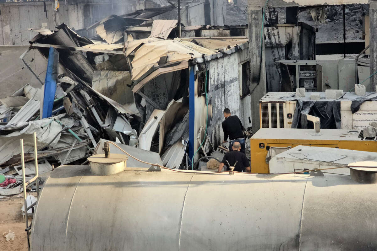 People check the damage outside the Kamal Adwan hospital in Beit Lahya in the northern Gaza Strip, following a reported Israeli strike that hit the medical complex on December 6, 2024.