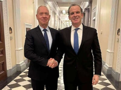 Likud MK Yoav Gallant, left, meets with White House Mideast czar Brett McGurk in Washington, D.C., on December 10, 2024.