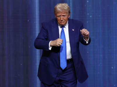 President-elect Donald Trump dances after speaking during the Fox Nation's Patriot Awards at the Tilles Center on December 5, 2024, in Greenvale, New York.