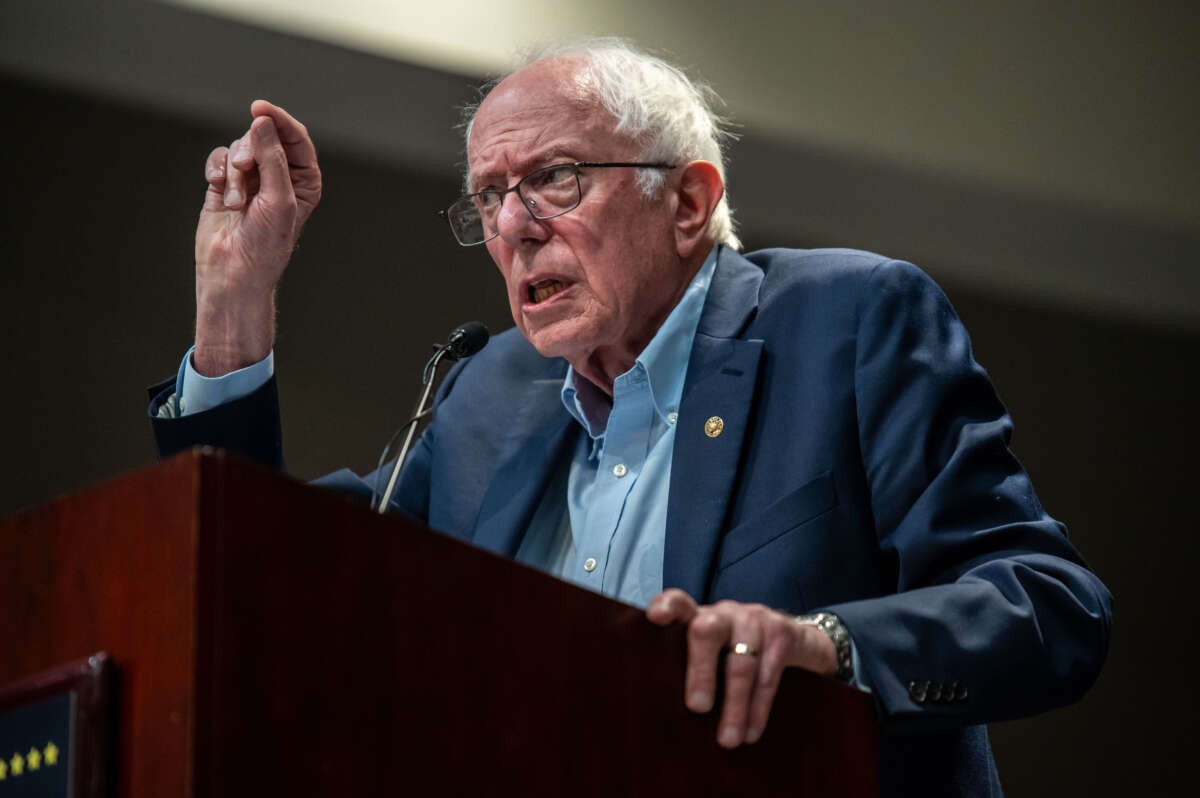 Sen. Bernie Sanders speaks at a rally at Texas State University on October 1, 2024, in San Marcos, Texas.