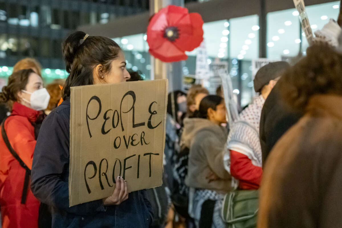 Protesters demonstrate on the day after the 2024 election, on November 6, 2024, in Chicago, Illinois.