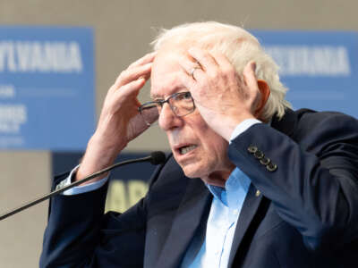 Sen. Bernie Sanders speaks at a labor rally for Harris-Walz in Harrisburg, Pennsylvania, on October 27, 2024.