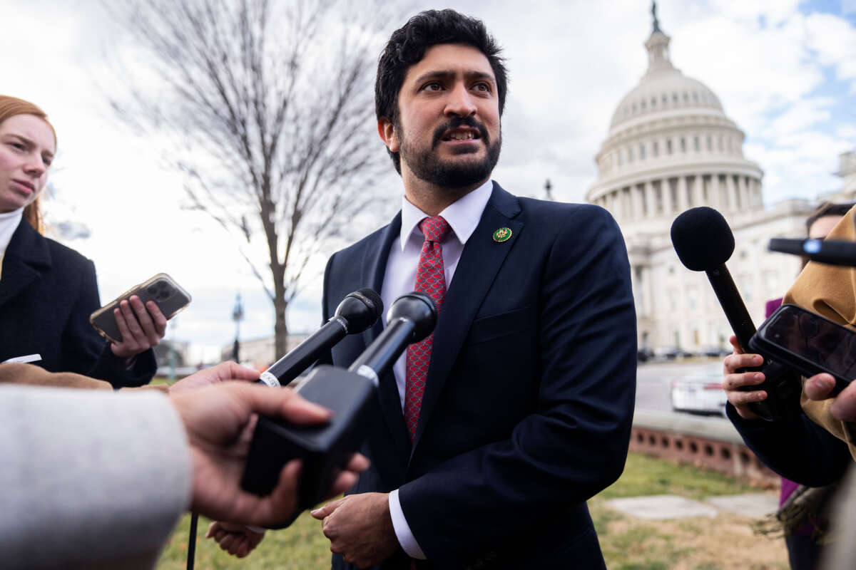 Rep. Greg Casar speaks after a news conference outside the U.S. Capitol on January 26, 2023.