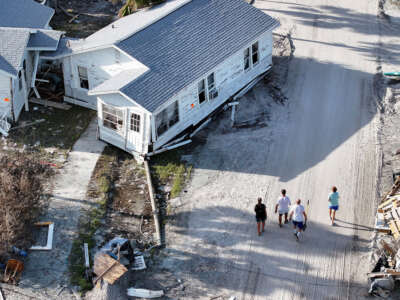 An aerial view of a home sitting on a road on October 13, 2024, in Manasota Key, Florida.