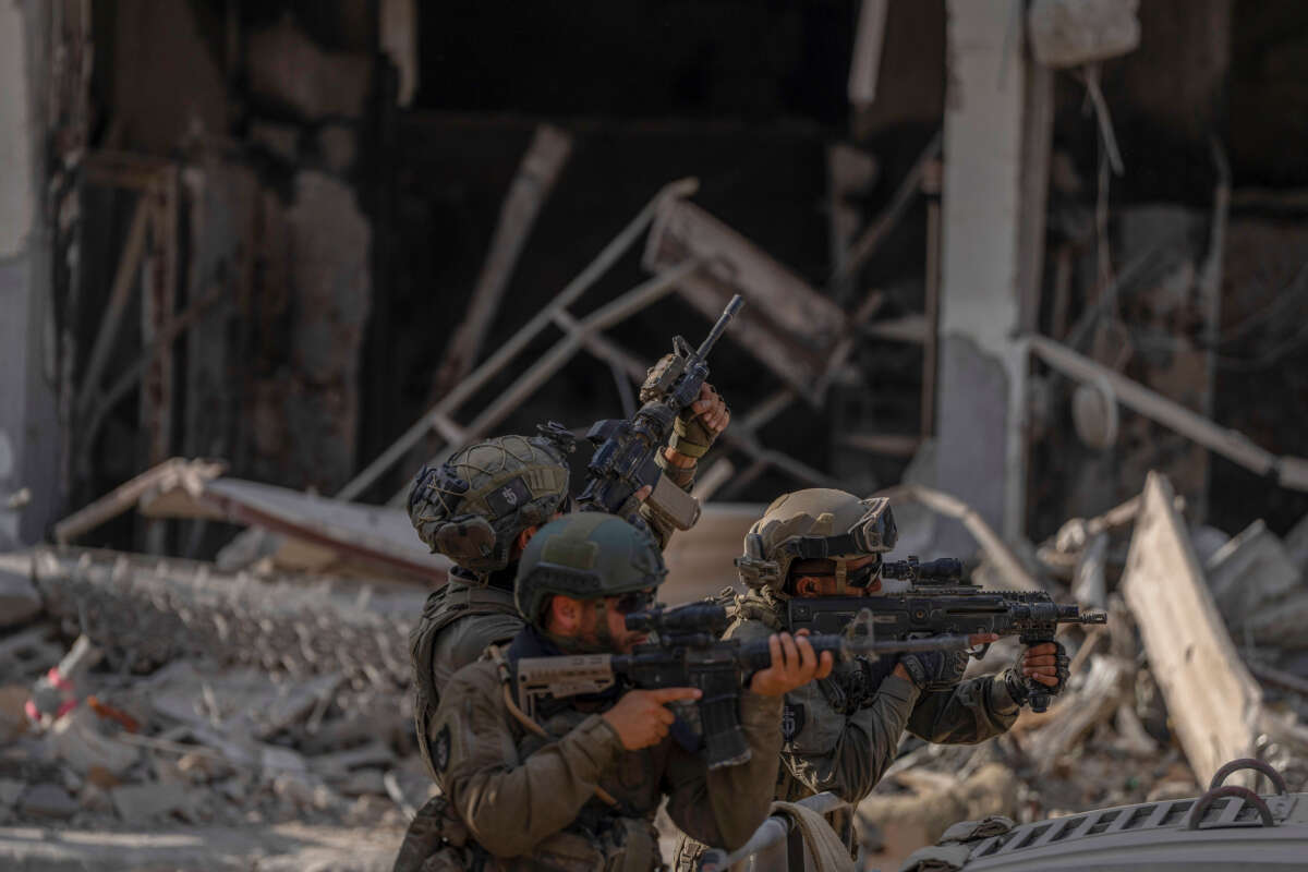 A photograph, taken during an embed with the Israeli Defense Forces (IDF) and reviewed by the IDF censorship office prior to publication, shows Israeli soldiers guarding the entrance of a tunnel.