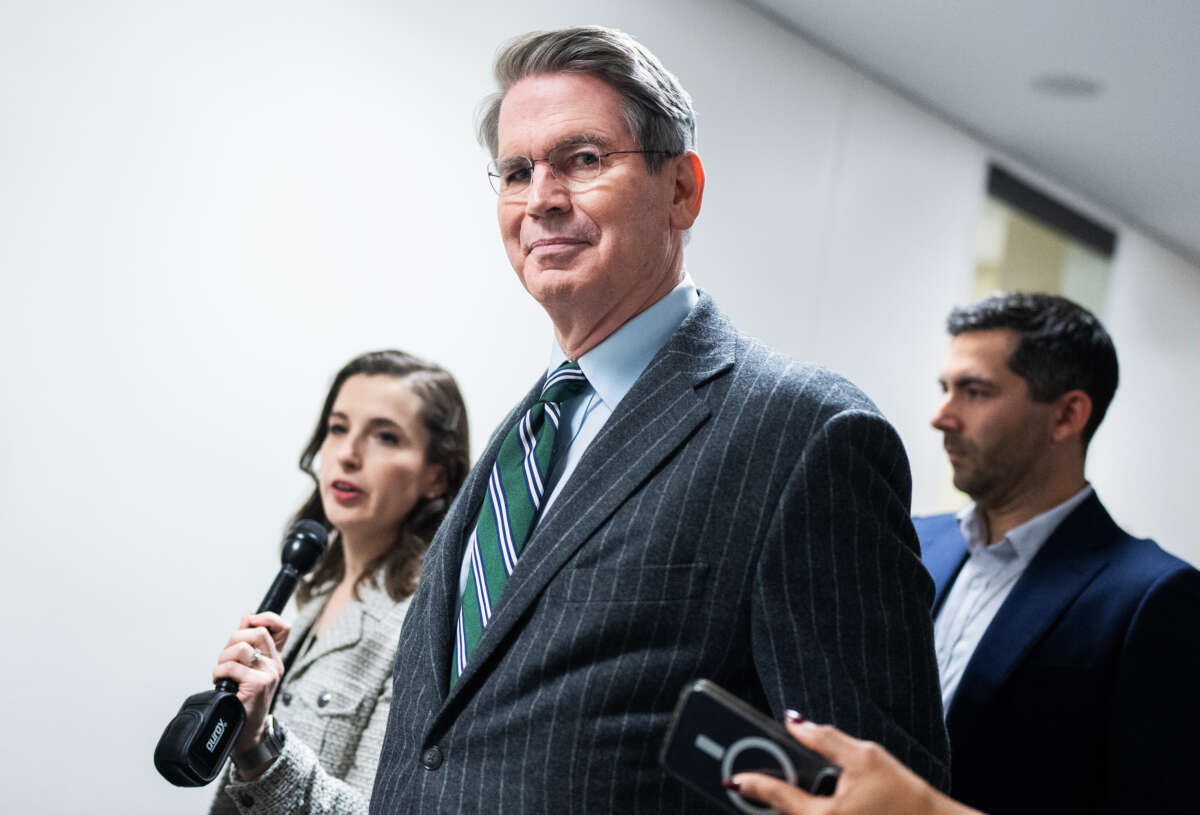 Scott Bessent, President-elect Donald Trump's nominee for Treasury secretary, makes his way to a meeting with Sen. Steve Daines in the Hart building on December 11, 2024.