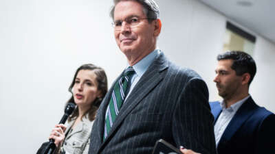 Scott Bessent, President-elect Donald Trump's nominee for Treasury secretary, makes his way to a meeting with Sen. Steve Daines in the Hart building on December 11, 2024.