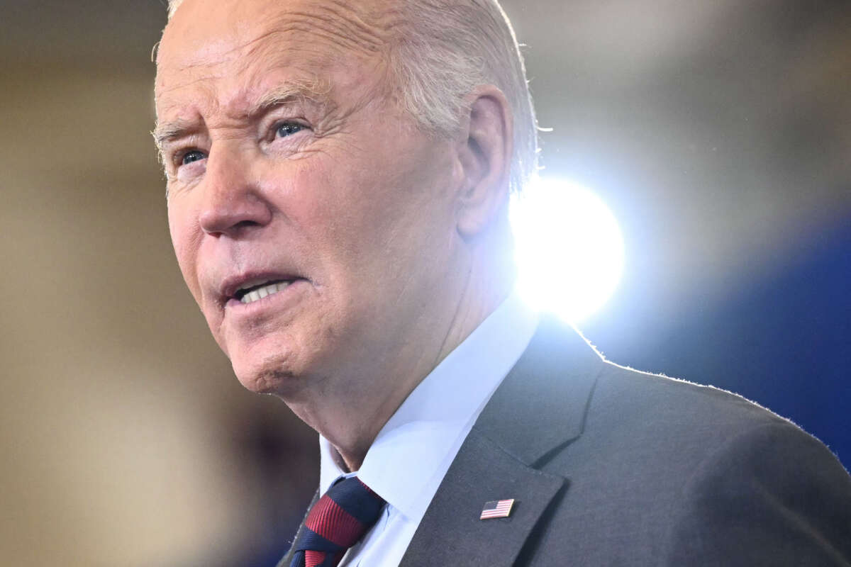 President Joe Biden speaks in Concord, New Hampshire, on October 22, 2024.