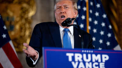 President-elect Donald Trump speaks at a news conference at Trump's Mar-a-Lago resort on December 16, 2024, in Palm Beach, Florida.