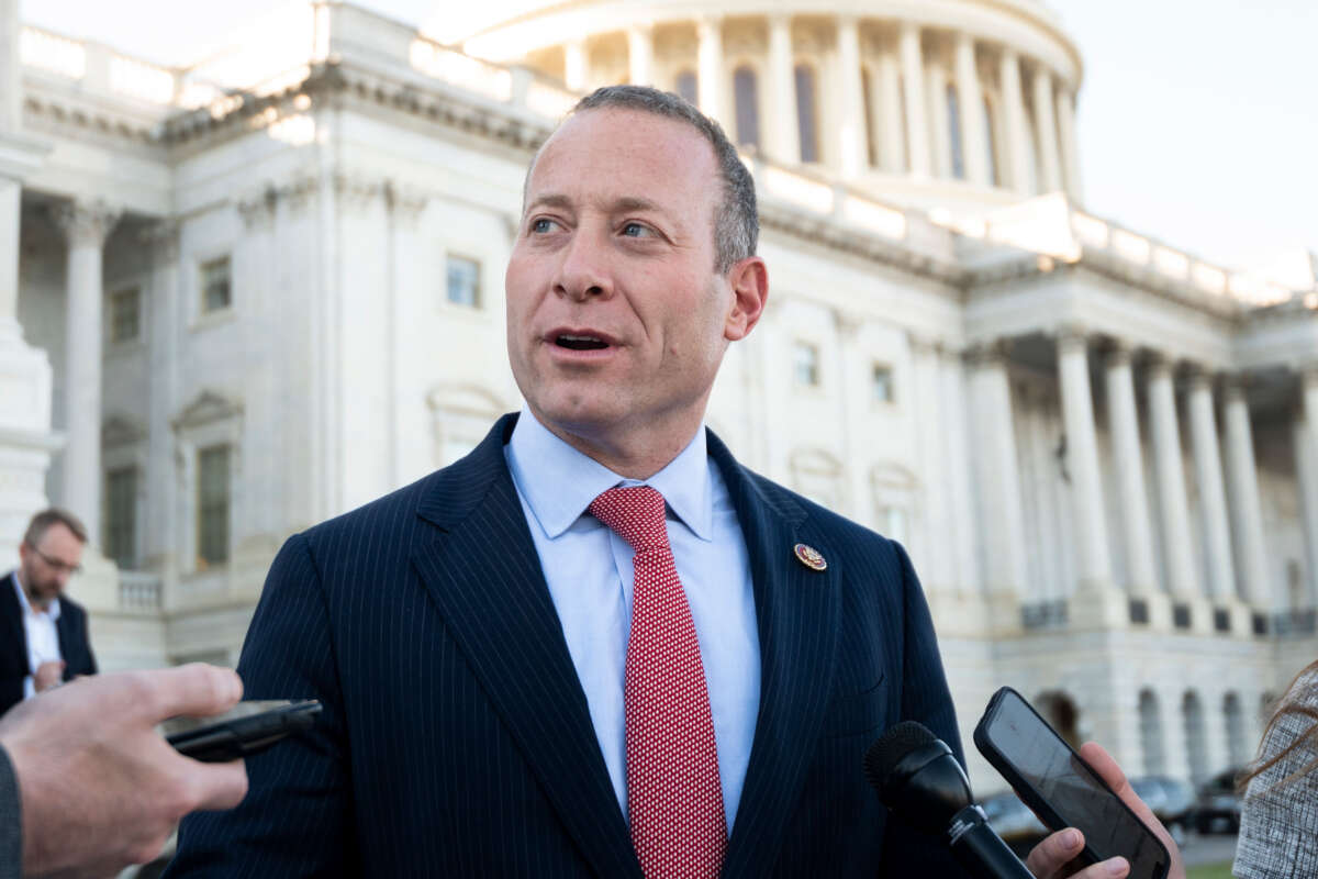 Rep. Josh Gottheimer speaks to reporters on the House steps after a vote on October 21, 2021.