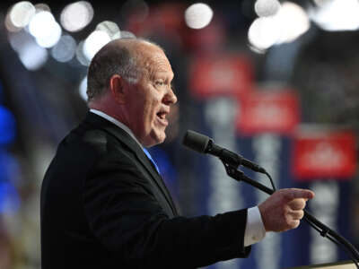 Former Acting Director of Immigration and Customs Enforcement Thomas Homan speaks on stage on the third day of the Republican National Convention at the Fiserv Forum on July 17, 2024, in Milwaukee, Wisconsin.