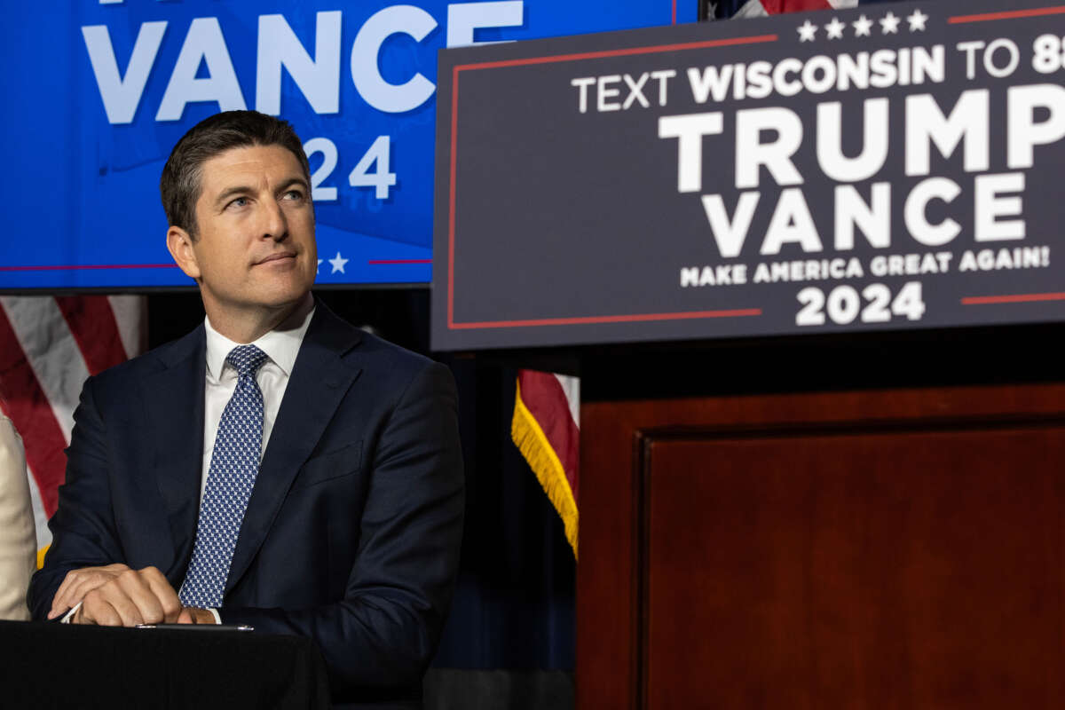 Rep. Bryan Steil speaks at a press conference in the Discovery Center on October 1, 2024, in Milwaukee, Wisconsin.