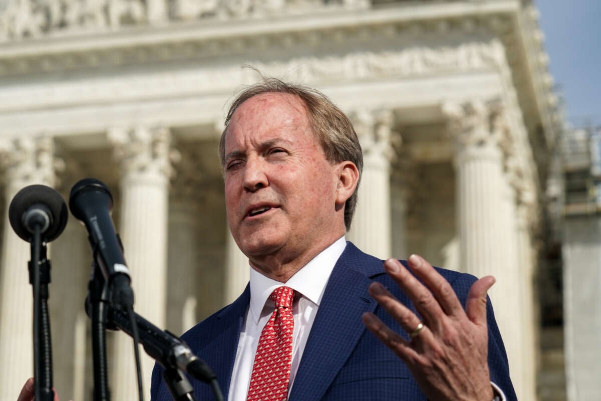 Ken Paxton, Texas Attorney General, speaks with the media on February 26, 2024, in Washington, D.C.