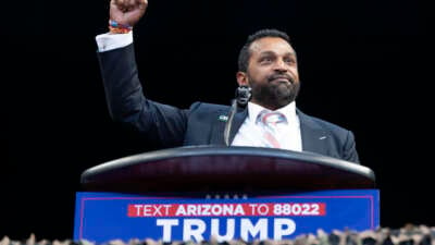 Former Chief of Staff to the U.S. Secretary of Defense Kash Patel speaks during a campaign rally for Donald Trump at Findlay Toyota Center, on October 13, 2024, in Prescott Valley, Arizona.