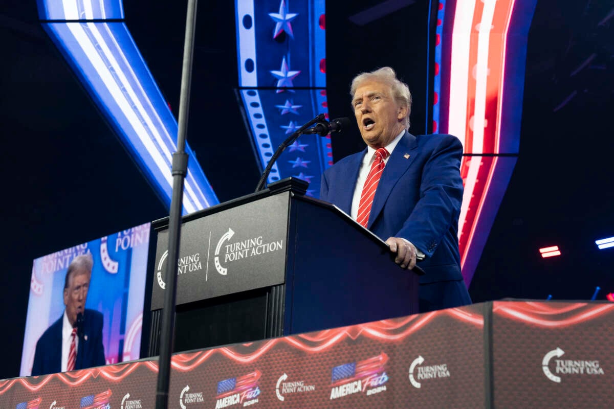 President-elect Donald Trump speaks during Turning Point USA's AmericaFest at the Phoenix Convention Center on December 22, 2024, in Phoenix, Arizona.