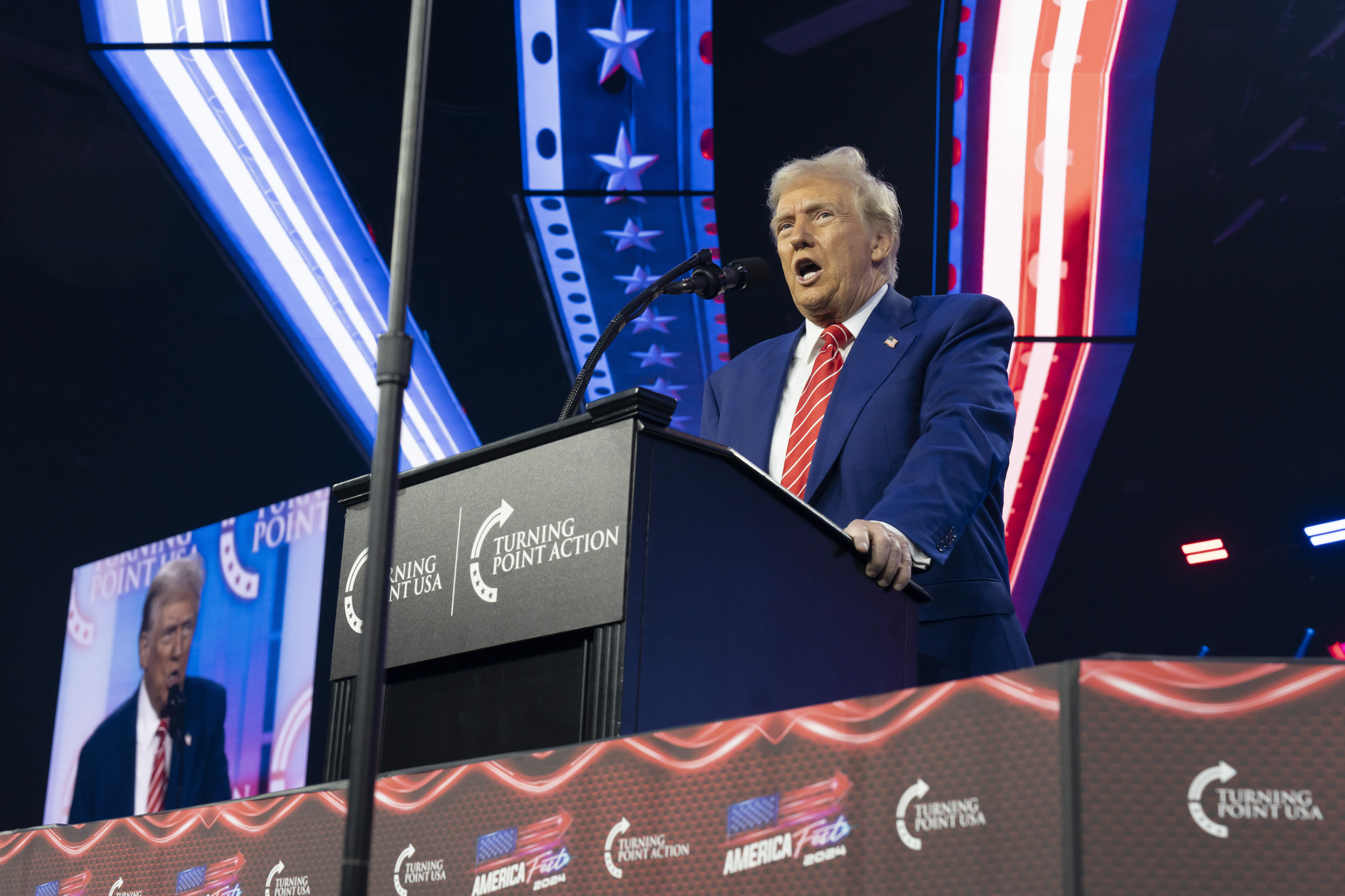 President-elect Donald Trump speaks during Turning Point USA's AmericaFest at the Phoenix Convention Center on December 22, 2024, in Phoenix, Arizona.