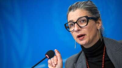 United Nations Special Rapporteur on the occupied Palestinian territories Francesca Albanese holds a press conference in Geneva on December 11, 2024.