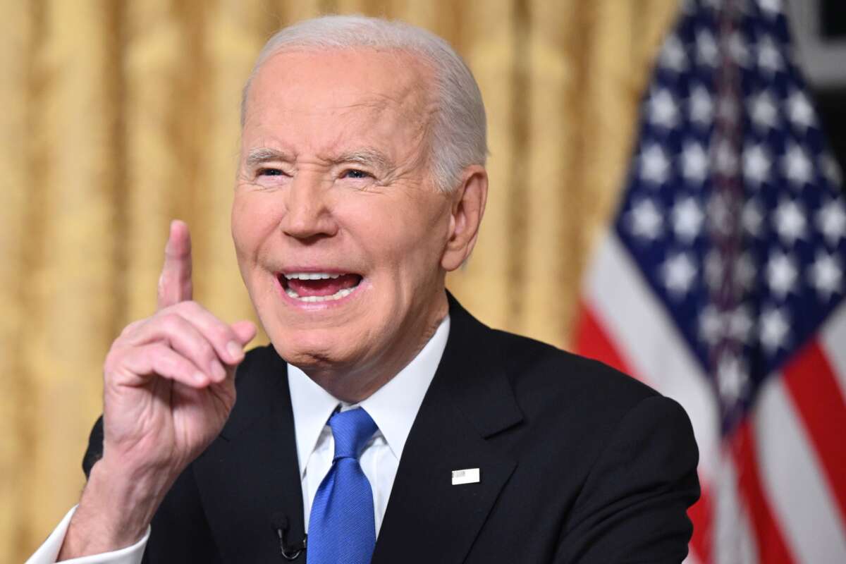 U.S. President Joe Biden delivers his farewell address to the nation from the Oval Office of the White House on January 15, 2025 in Washington, D.C.