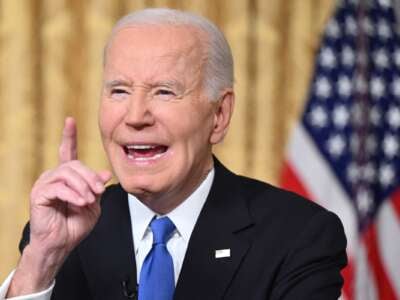 U.S. President Joe Biden delivers his farewell address to the nation from the Oval Office of the White House on January 15, 2025 in Washington, D.C.