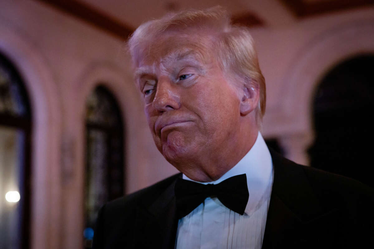 President-elect Donald Trump arrives on New Year's Eve at his Mar-A-Lago Club on December 31, 2024, in Palm Beach, Florida.