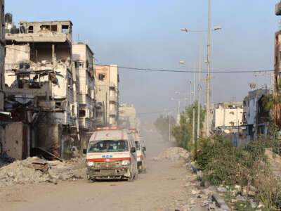 Ambulances transport wounded Palestinians from the Kamal Adwan Hospital to the Al-Shifa hospital in Gaza City, on December 28, 2024.