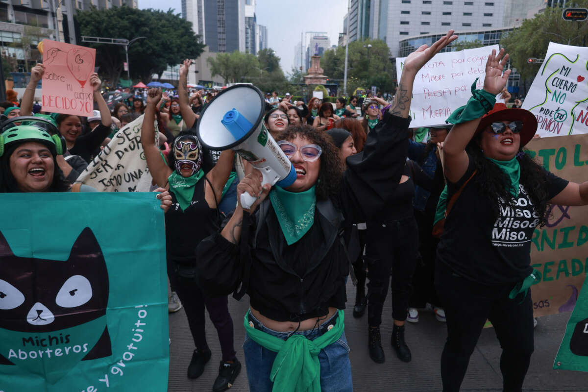 Women shout slogans during International Safe Abortion Day in Mexico City, Mexico, on September 28, 2024.