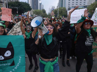 Women shout slogans during International Safe Abortion Day in Mexico City, Mexico, on September 28, 2024.