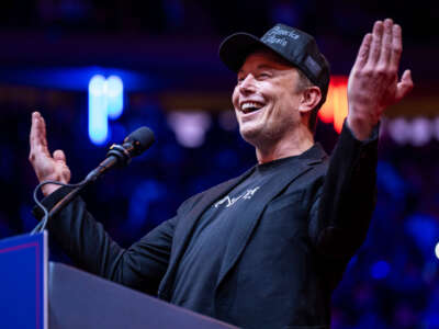 Elon Musk speaks before Republican presidential nominee former President Donald Trump at a campaign rally at Madison Square Garden in New York, on October 27, 2024.