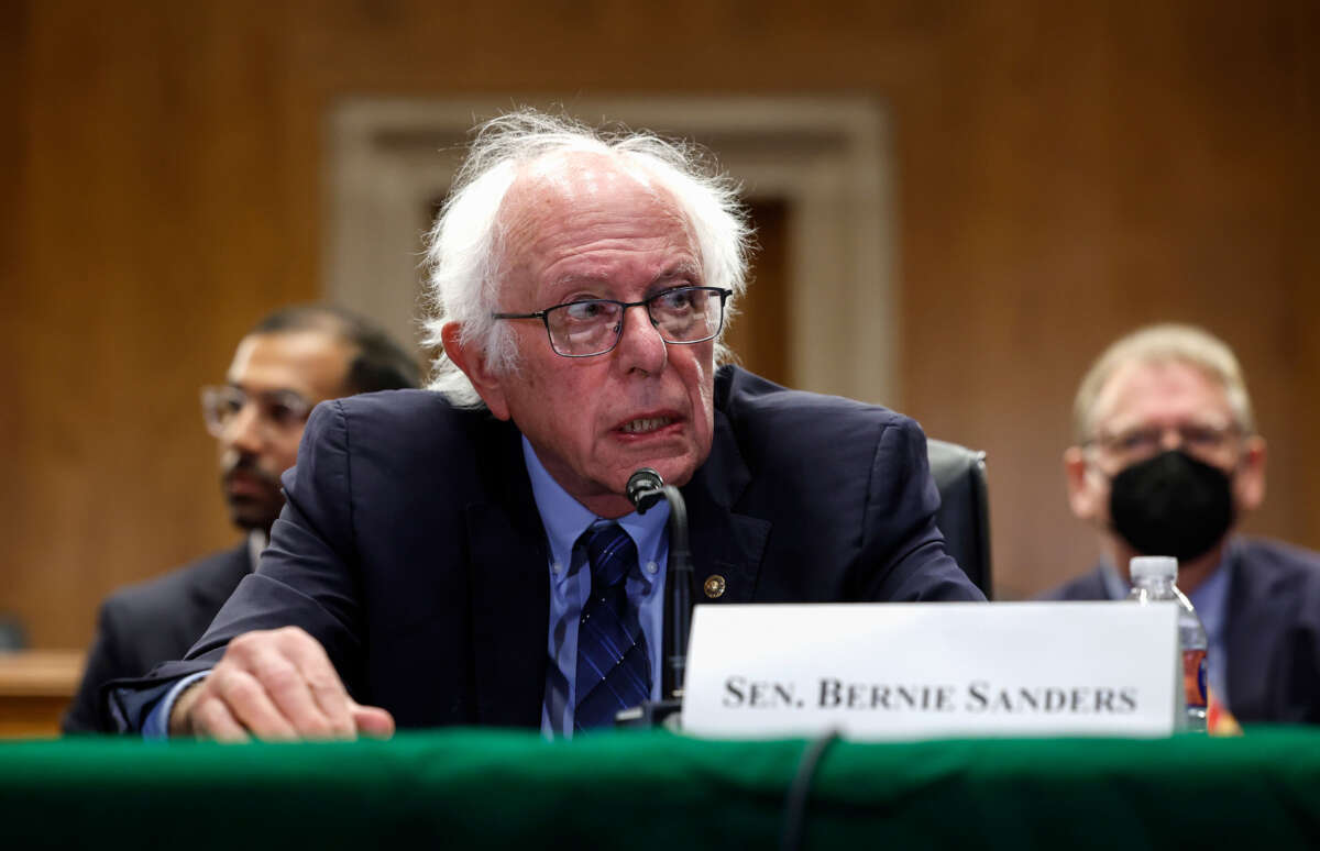 Sen. Bernie Sanders speaks at a press conference at the Dirksen Senate Office Building on September 17, 2024, in Washington, D.C.