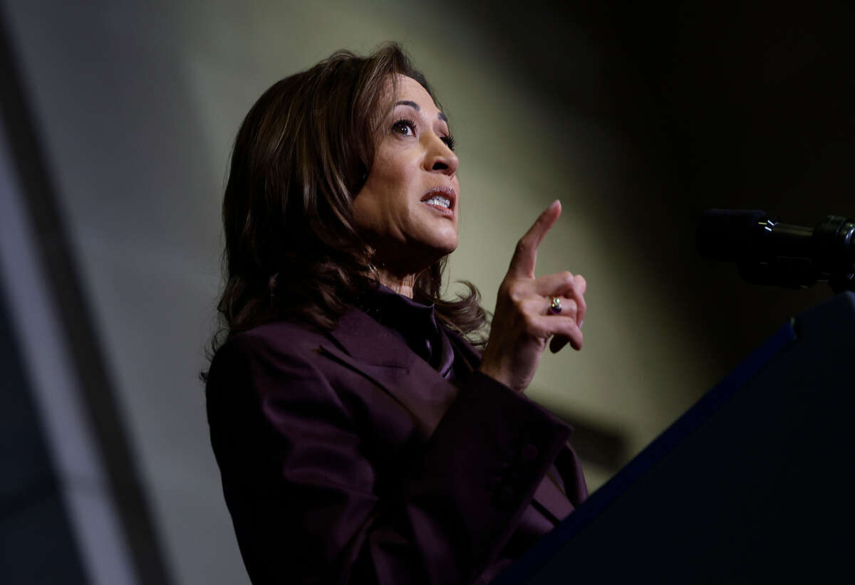 Vice President Kamala Harris delivers remarks at the 2024 Tribal Nations Summit at the Interior Department on December 9, 2024, in Washington, D.C.