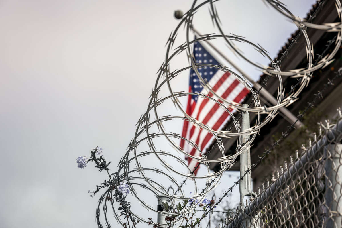 Razorwire and USA flag