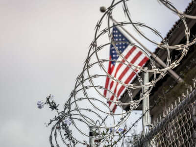 Razorwire and USA flag