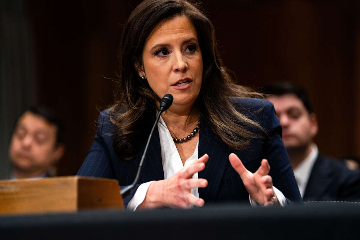 Rep. Elise Stefanik testifies before the Senate Foreign Relations Committee on her nomination to be Ambassador to the United Nations on Capitol Hill on January 21, 2025, in Washington, D.C.