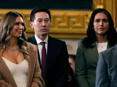 TikTok CEO Shou Zi Chew (left) and Tulsi Gabbard, the nominee to be the next director of national intelligence, attend the inauguration of President Donald Trump at the U.S. Capitol Rotunda on January 20, 2025, in Washington, D.C.