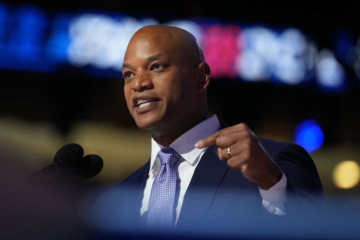 Maryland Gov. Wes Moore speaks on stage during the third day of the Democratic National Convention at the United Center on August 21, 2024, in Chicago, Illinois.